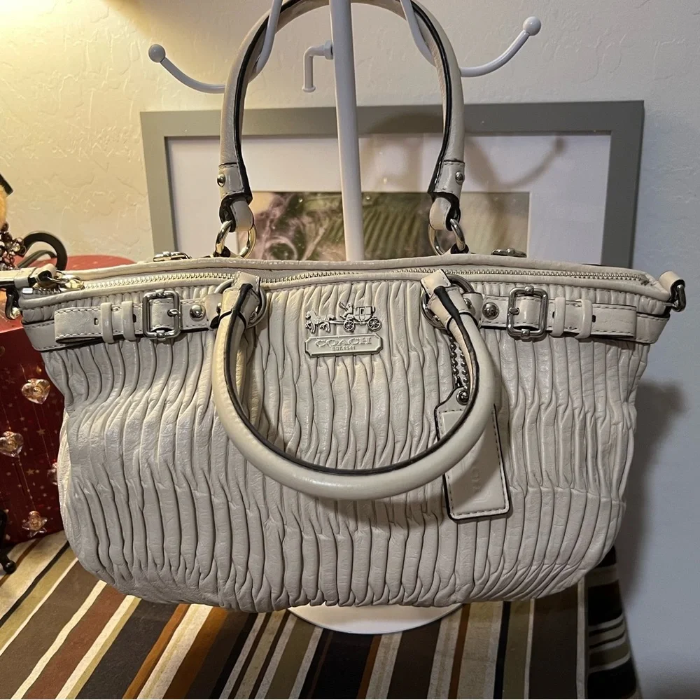 Coach 2012 Ivory Pleated Gathered Leather Sophia Madison Satchel #B1282-18620